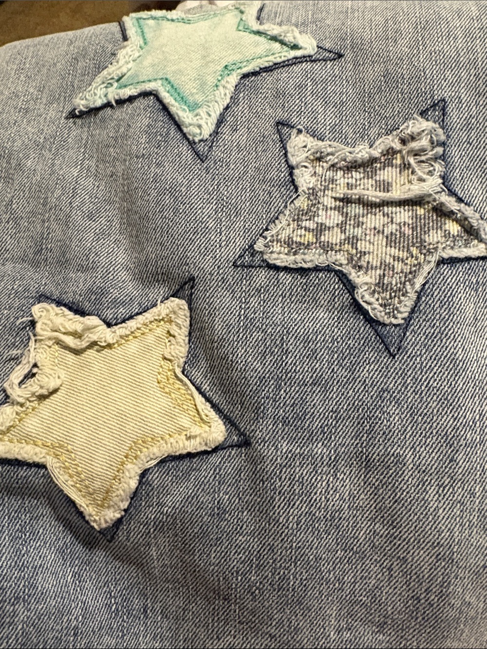 Velvet Star Appliqué Denim - White, Yellow, Navy